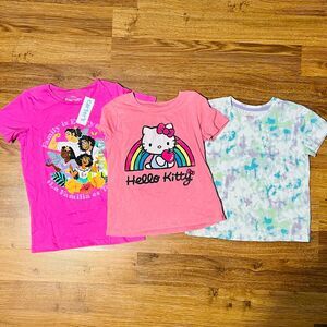 Girls T-shirt Tops Bundle Size M 7 8 Lot Disney Hello Kitty School Active Relax